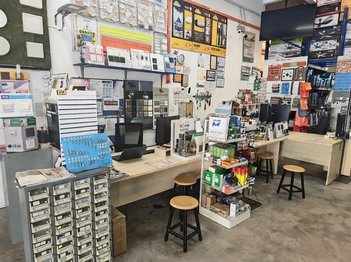 The D-One service counter with switch sample boards