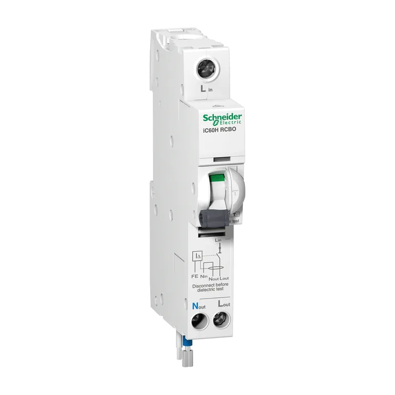 Schneider Electric Acti9 iC60H2 RCBO (earth leakage plus overcurrent), 2P, 10 to 32 A
