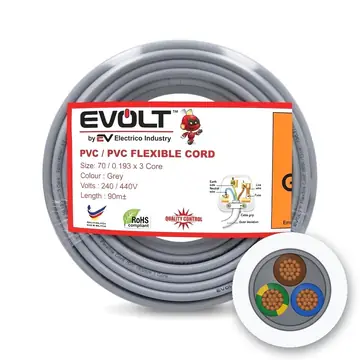 Evolt PVC Flexible Cord, 70/0.193 x 3 Core