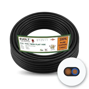 Evolt PVC Twin Flat VDE Cable, 23/0.15 x 2 Core