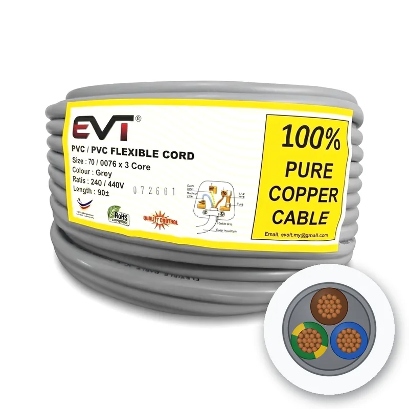EVT PVC Flexible Cord, 70/0076 x 3 Core
