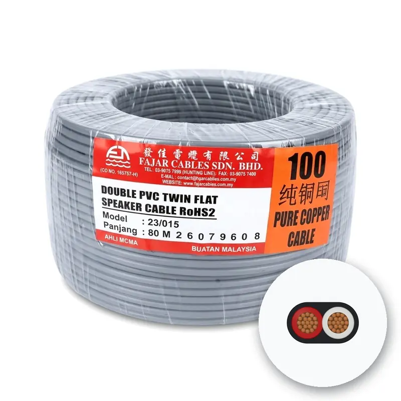 Fajar Double PVC Twin Flat Speaker Cable, 23/0.15 x 2 Core