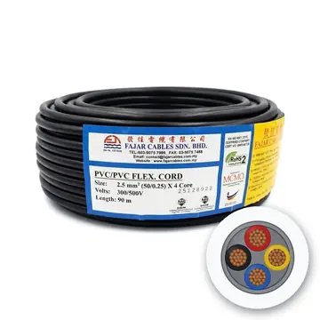 Fajar PVC/PVC Flexible Cord, 2.5 mm² (50/0.25) x 4 Core