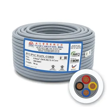 Fajar PVC/PVC Flexible Cord, 4.0 mm² (56/0.30) x 4 Core