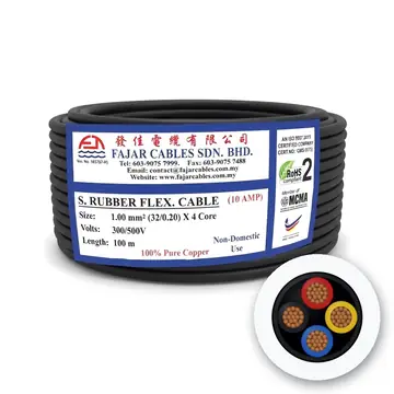 Fajar Synthetic Rubber Flexible Cable, 1.0 mm² x 4 Core, 300/500 V