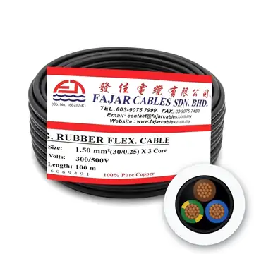 Fajar Synthetic Rubber Flexible Cable, 1.5 mm² x 3 Core