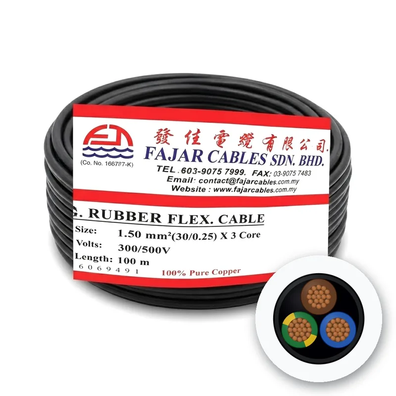 Fajar Synthetic Rubber Flexible Cable, 1.5 mm² x 3 Core