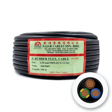Fajar Synthetic Rubber Flexible Cable, 2.5 mm² x 3 Core