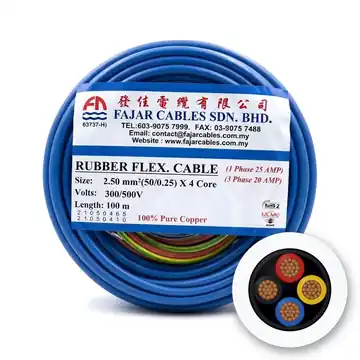Fajar Synthetic Rubber Flexible Cable, 2.5 mm² x 4 Core