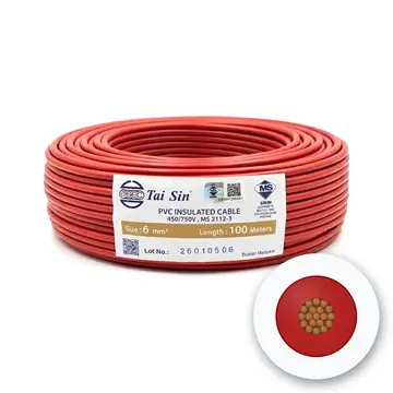 Tai Sin PVC Insulated Cable, 6 mm², Single Core