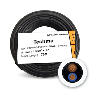 Techma Pin Wire PVC/PVC Power Cable, 2.5 mm² x 2 Core