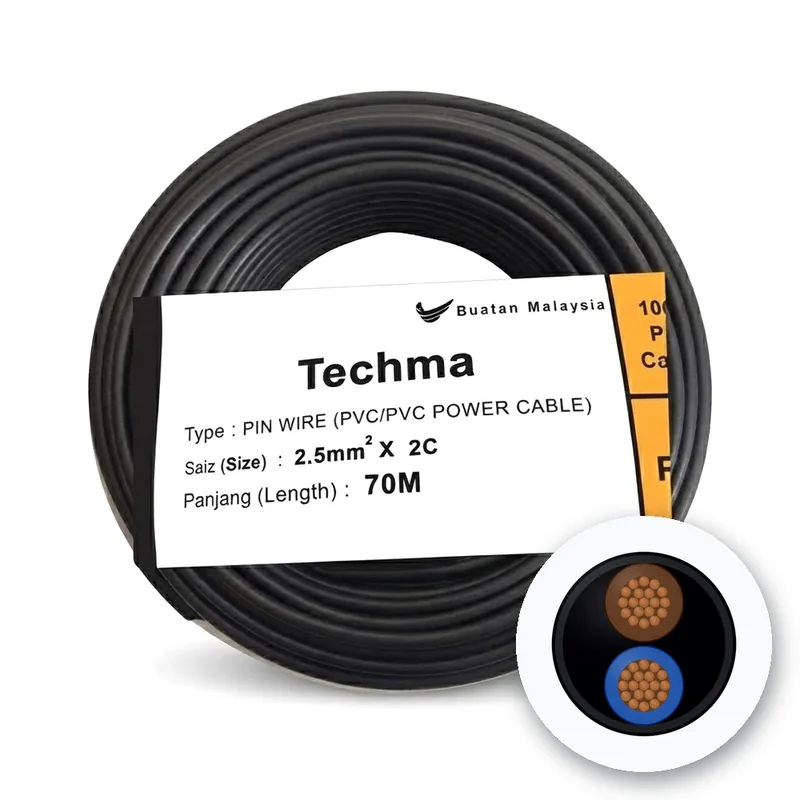 Techma Pin Wire PVC/PVC Power Cable, 2.5 mm² x 2 Core