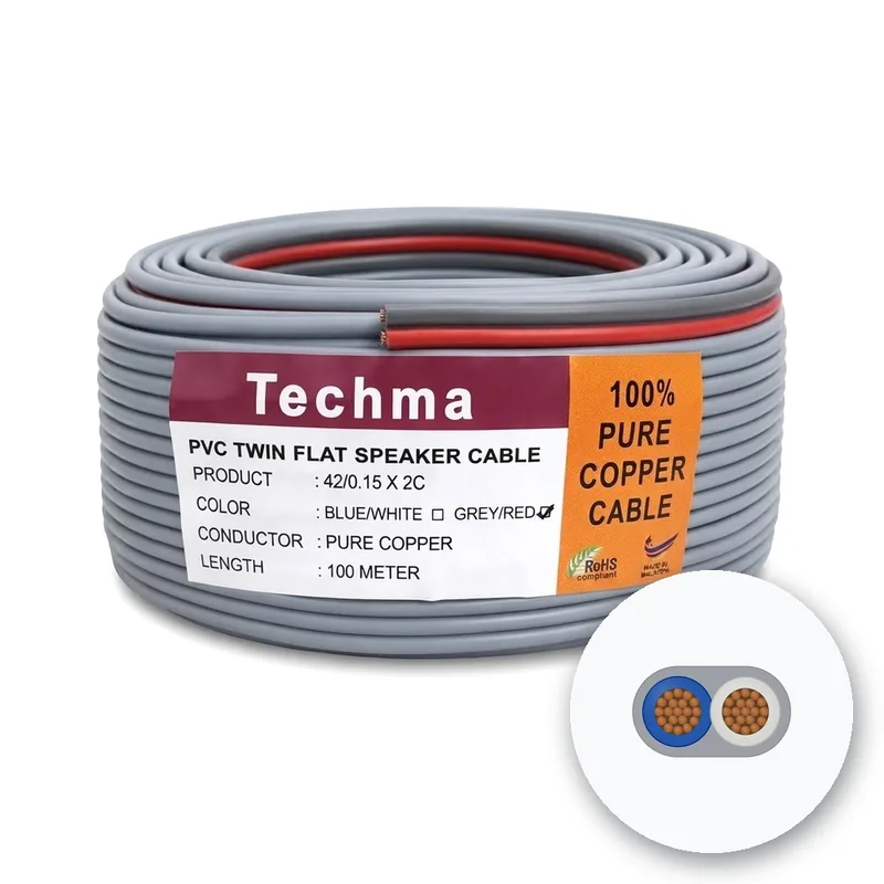 Techma PVC Twin Flat Speaker Cable, 42/0.15 x 2 Core