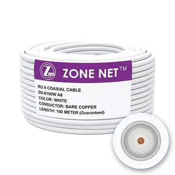 Zone Net RG6 Coaxial Cable, ZN-6100W, Bare Copper