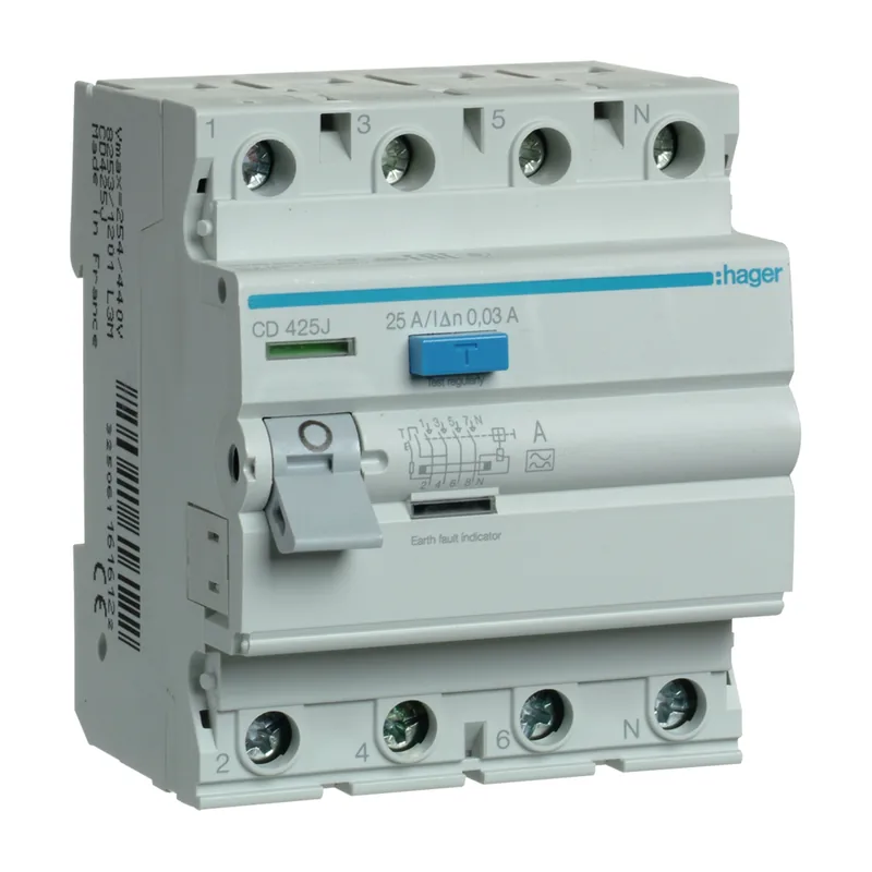 Hager Residual Current Circuit Breaker (RCCB) 3P+N and 4P, 25 to 100 A