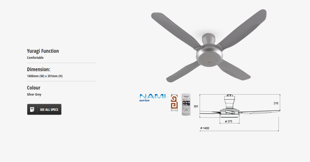 Panasonic Ceiling Fan NAMI 4 Blade Ceiling Fan FM14E2VBHH (56″) D